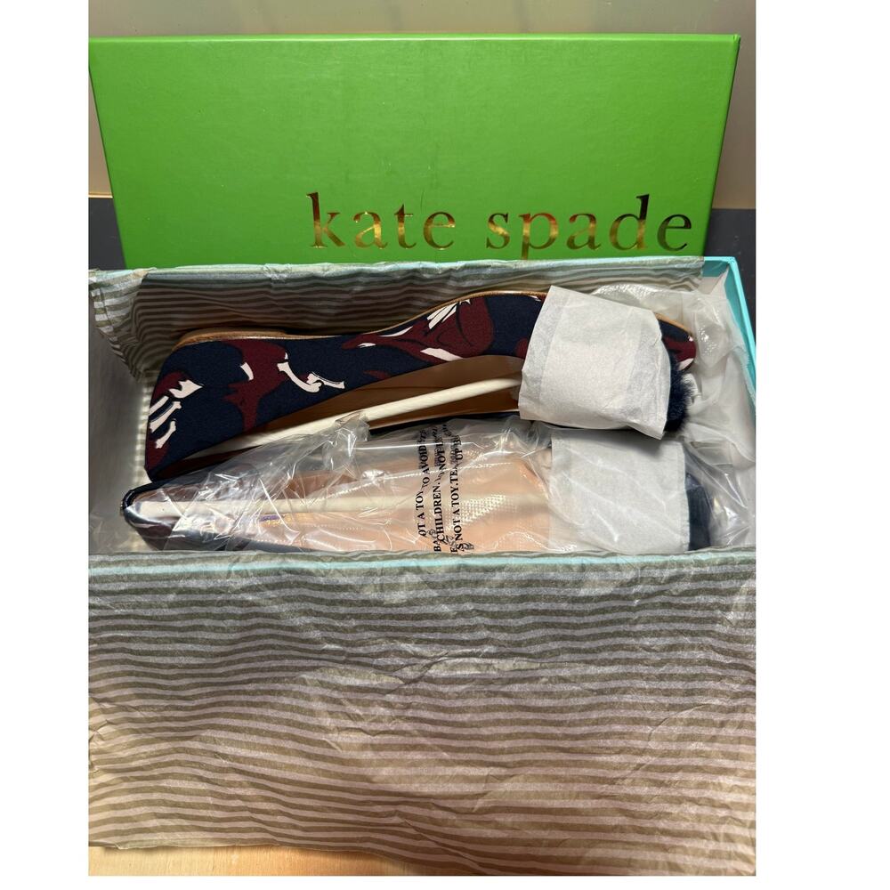 Kate Spade Elen Fox Glen Pom Ballet Flats, Navy Multi, S1160031, NIB Size 8.5
